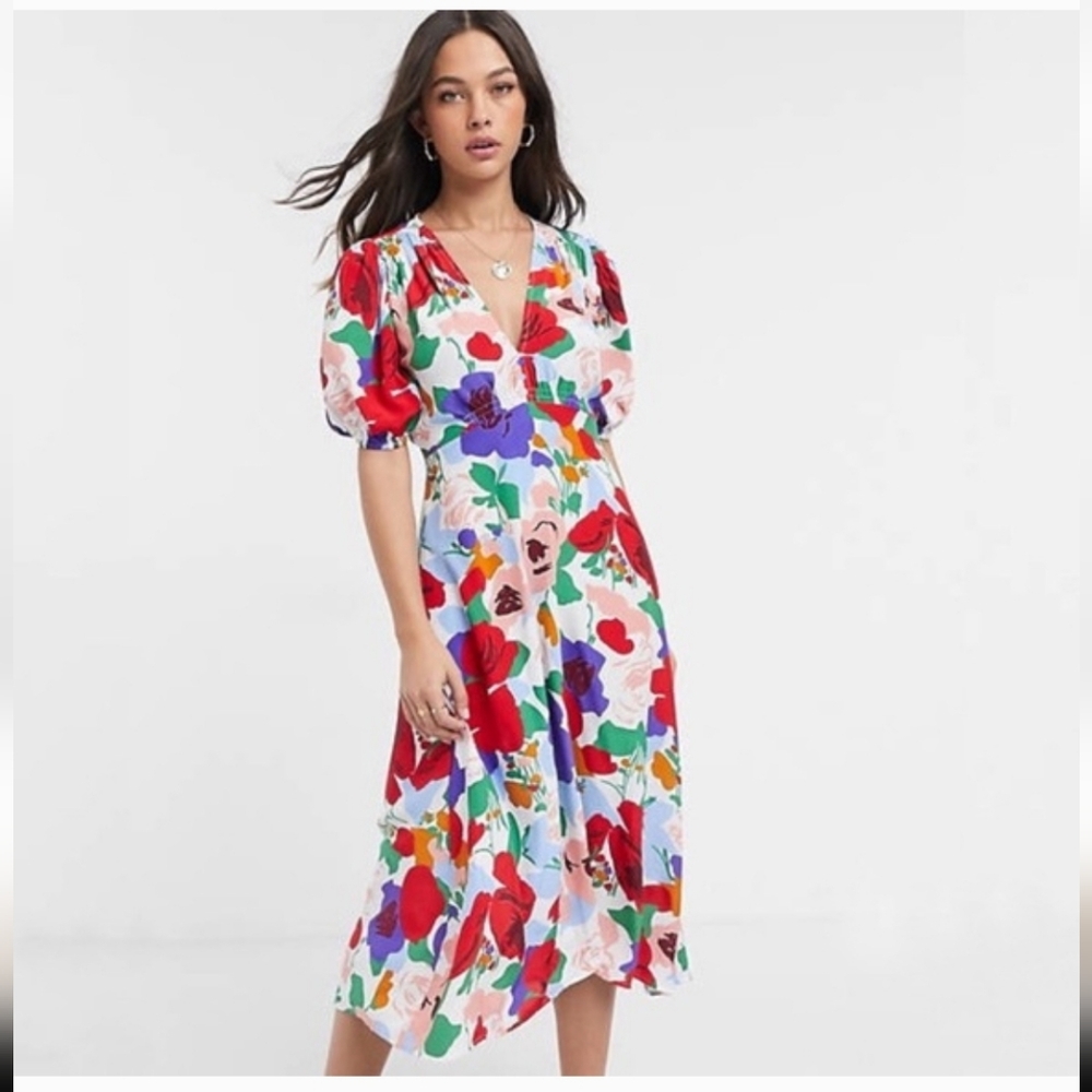 Faithfull the Brand Marie Louise Floral Midi Dress Size Xs